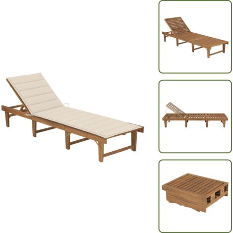 The Living Store Tumbona plegable con cojín madera maciza de acacia - Tumbona plegable