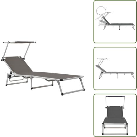 The Living Store Tumbona plegable con techo aluminio y textileno gris - Tumbona con techo
