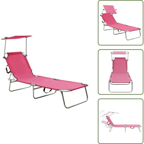 The Living Store Tumbona plegable con toldo aluminio rosa - Tumbona con toldo