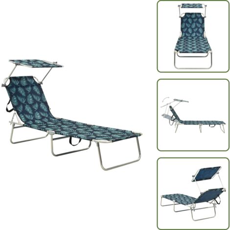 The Living Store Tumbona plegable con toldo de acero estampado de hojas - Toldo ajustable