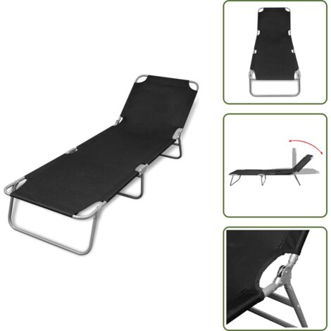 The Living Store Tumbona plegable de acero con recubrimiento polvo negro - Tumbona de acero