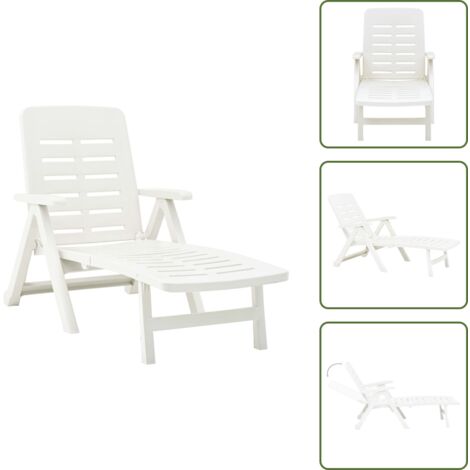 The Living Store Tumbona plegable de plástico blanco - Tumbona de plástico