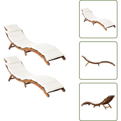 The Living Store Tumbonas con cojines 2 uds madera maciza acacia blanco crema - Tumbona plegable