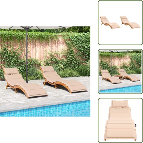 The Living Store Tumbonas con cojines 2 uds madera maciza de acacia beige - Tumbona de acacia