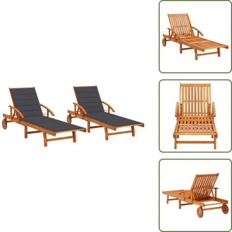 The Living Store Tumbonas con cojines 2 unidades madera maciza de acacia - Tumbonas de acacia