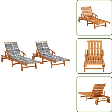 The Living Store Tumbonas con cojines 2 unidades madera maciza de acacia - Tumbonas de acacia