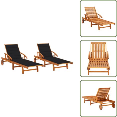 The Living Store Tumbonas con cojines 2 unidades madera maciza de acacia - Tumbonas de acacia