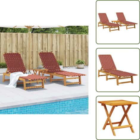 The Living Store Tumbonas con mesa 2 unidades madera maciza de acacia roja - Tumbona de acacia