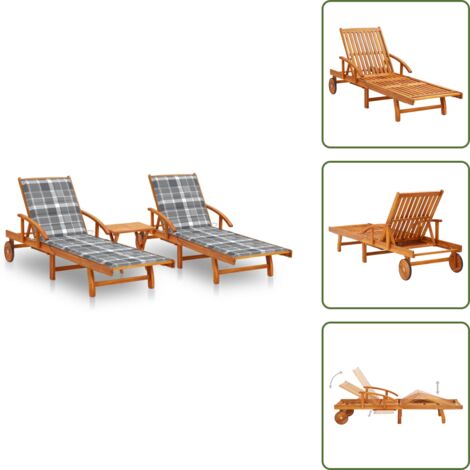 The Living Store Tumbonas con mesa y cojines 2 uds madera maciza de acacia - Cojines decorativos