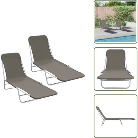 The Living Store Tumbonas plegables 2 unidades acero y tela gris - Tumbona de acero