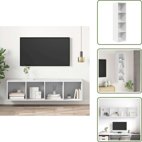 The Living Store TV de pared con madera contrachapada blanco 37x37x142,5 cm - Soporte de TV