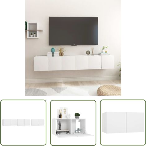 The Living Store TV-Hängeschränke 3 Stk. Weiß 60x30x30 cm - TV-Wandregal - Fernsehschrank - Holzschränk - Weißer Wohnzimmerschrank - Regalset