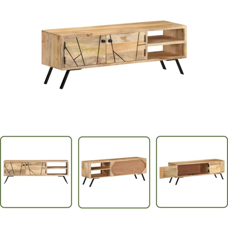 Meuble tv 110x30x40 cm Bois massif de manguier - Meubles Tv - Meuble Tv Bois - Meuble Tv Design - Buffet Tv - Rangement Tv - The Living Store