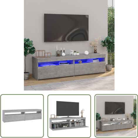 The Living Store TV-Schränke 2 Stk. mit LED-Leuchten Betongrau 75x35x40 cm - TV Schrank - Holzwerkstoff Möbel - LED Beleuchtung - Wohnzimmerschrank - Media Regal