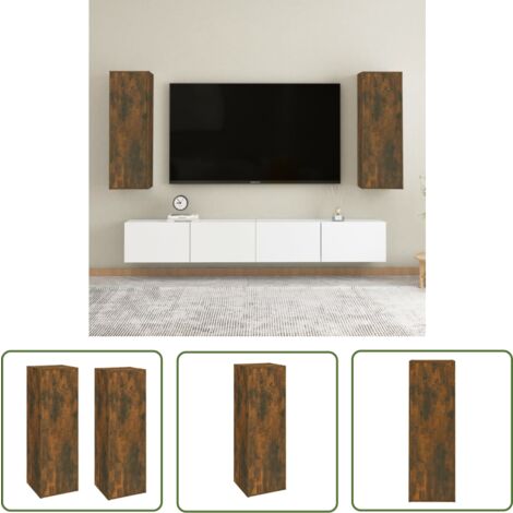 The Living Store TV-Schränke 2 Stk. Räuchereiche 30,5x30x90 cm Holzwerkstoff - TV-Schrank - Holzschrank - Wohnwand - Regal - Fernsehregal
