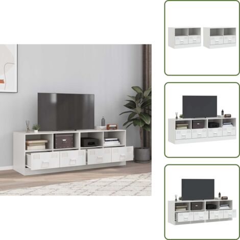 The Living Store TV-Schränke 2 Stk. Weiß 67x39x44 cm Stahl - TV-Schrank - Fernsehtisch - Regal - Weißer TV-Stand - Wohnzimmermöbel