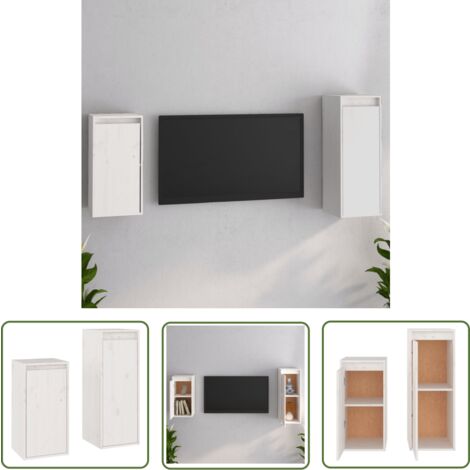 The Living Store TV-Schränke 2 Stk. Weiß Massivholz Kiefer - TV-Schrank - Hängeschrank - Wohnzimmerschrank - Massivholzmöbel - Kiefernholz
