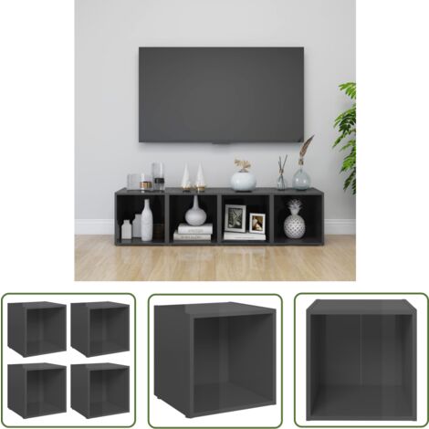 The Living Store TV-Schränke 4 Stk. Hochglanz-Grau 37x35x37 cm Holzwerkstoff - TV Schrank - Holzwerkstoff Möbel - Wohnzimmer Deko - Regal - Grau