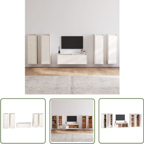 The Living Store TV-Schränke 5 Stk. Weiß Massivholz Kiefer - TV-Schrank - Hängeschrank - Wandschrank - Regal - Fernsehregal