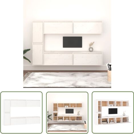 The Living Store TV-Schränke 6 Stk. Weiß Massivholz Kiefer - TV-Schrank - Hängeschrank - Wohnzimmerschrank - Regal - Holzkasten