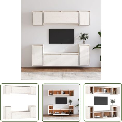 The Living Store TV-Schränke 6 Stk. Weiß Massivholz Kiefer - TV-Schrank - Wandregal - Holzmöbel - Wohnzimmerschrank - Fernsehschrank