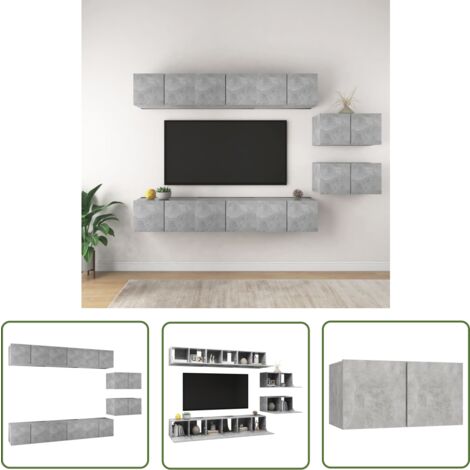 The Living Store TV-Schränke 8 Stk. Betongrau Holzwerkstoff - TV-Schrank - Hängender TV-Schrank - Wohnzimmermöbel - Regal - Fernsehregal