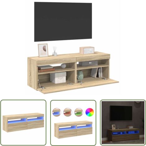 The Living Store TV-Schränke LED-Leuchten 2 Stk. Sonoma-Eiche 60x35x40 cm - TV Schrank - Holzschrank - Schlafzimmer Möbel - Wohnzimmer Dekoration - LED Beleuchtung