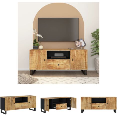 The Living Store TV-Schrank 105x33,5x46 cm Massivholz Mango & Holzwerkstoff - TV-Möbel