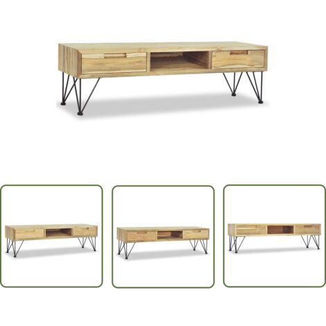 The Living Store TV-Schrank 120 x 35 x 35 cm Teak Massiv - Teakholzküche - Fernsehtisch - Sideboard - Vintage Möbel - Landhaus Stil