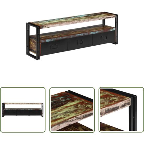 The Living Store TV-Schrank Altholz Massiv 120x30x40 cm - TV-Schrank - Altholz - Industrieller Stil - Vintage Möbel - Wohnzimmer Dekoration