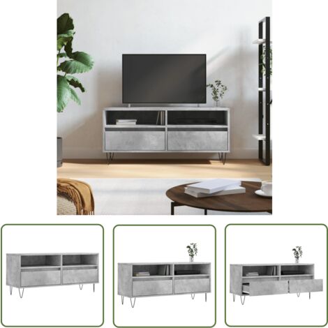 The Living Store TV-Schrank Betongrau 100x34,5x44,5 cm Holzwerkstoff - TV Schrank - Holz Sideboard - Fernsehtisch - Regal Grau - Wohnzimmer Möbel