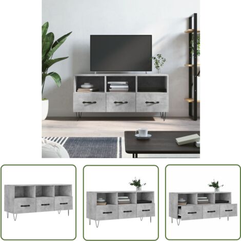 The Living Store TV-Schrank Betongrau 102x36x50 cm Holzwerkstoff - TV Schrank - Holzwerkstoff - Fernsehtisch - Medienregal - Wohnzimmermöbel