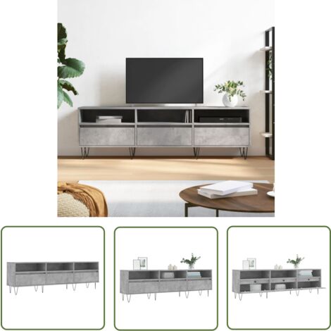 The Living Store TV-Schrank Betongrau 150x30x44,5 cm Holzwerkstoff - TV Schrank - Holz Sideboard - Fernsehtisch - Regal - Wohnzimmer Möbel