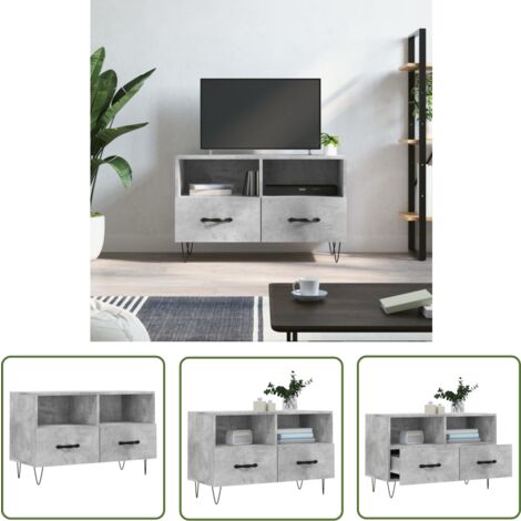 The Living Store TV-Schrank Betongrau 80x36x50 cm Holzwerkstoff - TV Schrank - Fernsehtisch - Holzwerkstoff - Beistelltisch - Wohnzimmermöbel