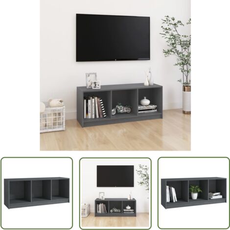 The Living Store TV-Schrank Grau 104x33x41 cm Massivholz Kiefer - Fernsehschränkchen - Holztisch - TV Stand - Unterhaltungszentrum - Regal