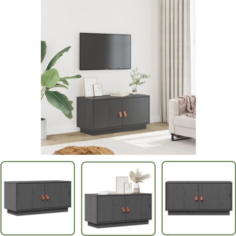 The Living Store TV-Schrank Grau 80x34x40 cm Massivholz Kiefer - TV Schrank - Holzmöbel - Kiefernholzmöbel - Fernsehtisch - Regal