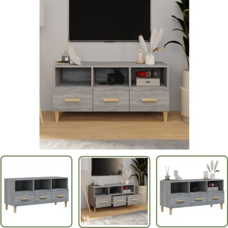 The Living Store TV-Schrank Grau Sonoma 102x36x50 cm Holzwerkstoff - TV Schrank - Fernsehtisch - Wohnzimmerschrank - Regal - Grau Sonoma