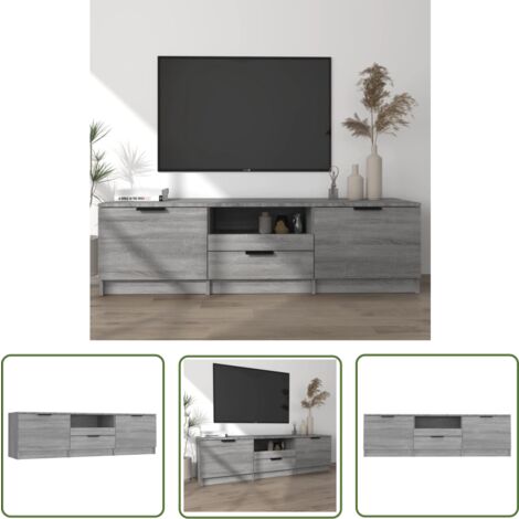 The Living Store TV-Schrank Grau Sonoma 140x35x40 cm Holzwerkstoff - TV Schrank - Holzwerkstoff Möbel - Grauer Wohntisch - Wohnzimmer Einrichtung - Media Center