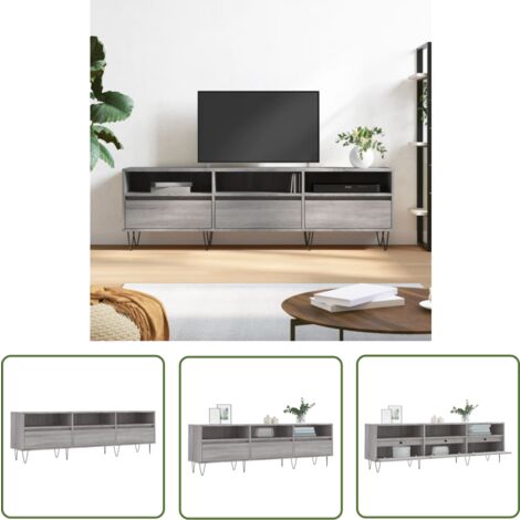 The Living Store TV-Schrank Grau Sonoma 150x30x44,5 cm Holzwerkstoff - TV Schrank - Holz Sideboard - Fernsehtisch - Regal Grau - Wohnzimmer Möbel