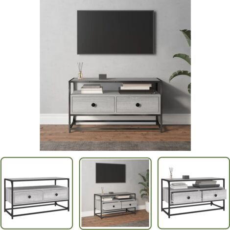 The Living Store TV-Schrank Grau Sonoma 80x35x45 cm Holzwerkstoff - TV Schrank - Fernsehtisch - Regal Grau - Holzwerkstoff - Wohnzimmer Möbel