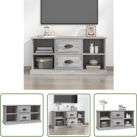 The Living Store TV-Schrank Grau Sonoma 99,5x35,5x48 cm Holzwerkstoff - TV Schrank - Holzwerkstoff - Grau Sonoma - Wohnzimmermöbel - TV Möbel