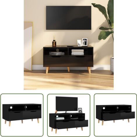 The Living Store TV-Schrank Hochglanz-Schwarz 90x40x48,5 cm Holzwerkstoff - Fernsehschränkchen - TV-Stand - Holzwerkstoff Schrank - Schwarz - Wohnzimmer Dekoration