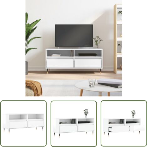 The Living Store TV-Schrank Hochglanz-Weiß 100x34,5x44,5 cm Holzwerkstoff - TV Schrank - Fernsehtisch - Holz Sideboard - Weißer TV Stand - Regal Für Wohnzimmer