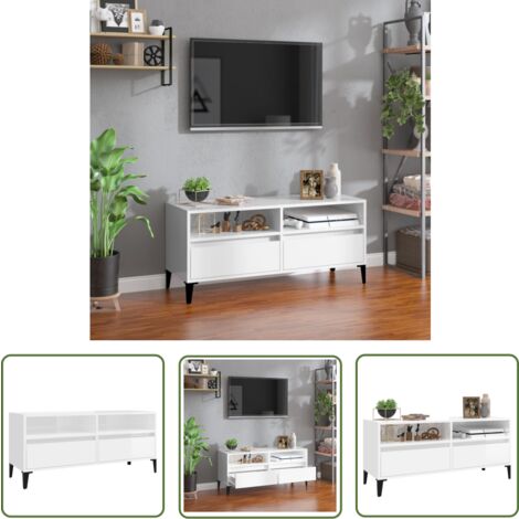 The Living Store TV-Schrank Hochglanz-Weiß 100x34,5x44,5 cm Holzwerkstoff - TV Schrank - Fernsehtisch - Wohnzimmerschrank - Holzwerkstoff Möbel - Weißer TV Stand