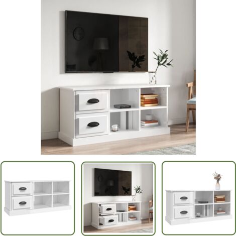The Living Store TV-Schrank Hochglanz-Weiß 102x35,5x47,5 cm Holzwerkstoff - TV Schrank - Holzwerkstoff Möbel - Weißer TV Stand - Wohnzimmerschrank - Aufbewahrungsschrank