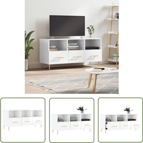 The Living Store TV-Schrank Hochglanz-Weiß 102x36x50 cm Holzwerkstoff - TV Schrank - Fernsehtisch - Holzwerkstoff - Weiß - Wohnzimmermöbel