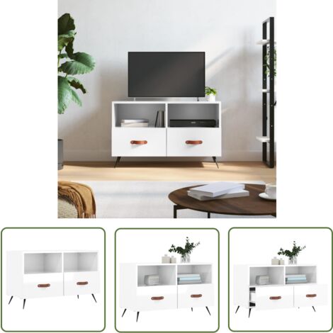 The Living Store TV-Schrank Hochglanz-Weiß 80x36x50 cm Holzwerkstoff - TV Schrank - Fernsehtisch - Holzwerkstoff - Weißer TV Stand - Wohnzimmermöbel