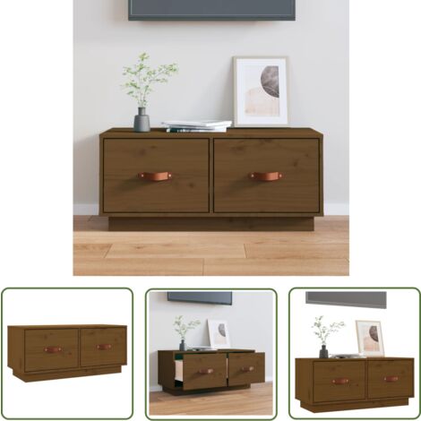The Living Store TV-Schrank Honigbraun 80x34x35 cm Massivholz Kiefer - TV Schrank - Holzmöbel - Kiefernholz - Fernsehtisch - Regal