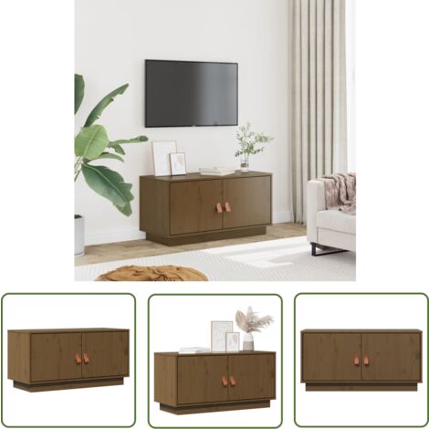 The Living Store TV-Schrank Honigbraun 80x34x40 cm Massivholz Kiefer - TV Schrank - Holzmöbel - Kiefernholzmöbel - Fernsehtisch - Regal