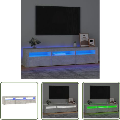 The Living Store TV-Schrank mit LED-Leuchten Betongrau 180x35x40 cm - TV Schrank - Holzwerkstoff Möbel - LED Beleuchtung - Wohnraum Einrichtung - Media Center